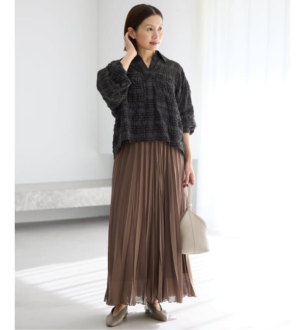 IENA「《新色/追加》シャーリングチェックショートシャツ」|シャツ・ブラウス|