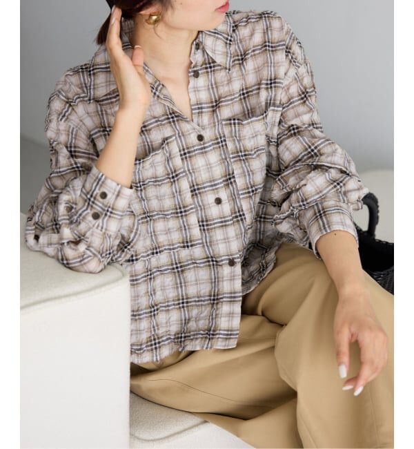 IENA「《新色/追加》シャーリングチェックショートシャツ」|シャツ・ブラウス|