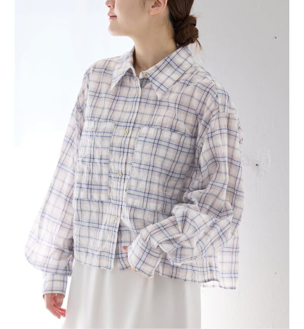 IENA「《新色/追加》シャーリングチェックショートシャツ」|シャツ・ブラウス|
