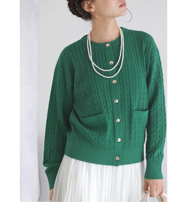  「【洗える】ケーブルニットカーディガン」|カーディガン|