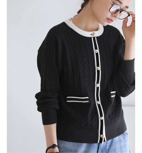  「【洗える】ケーブルニットカーディガン」|カーディガン|