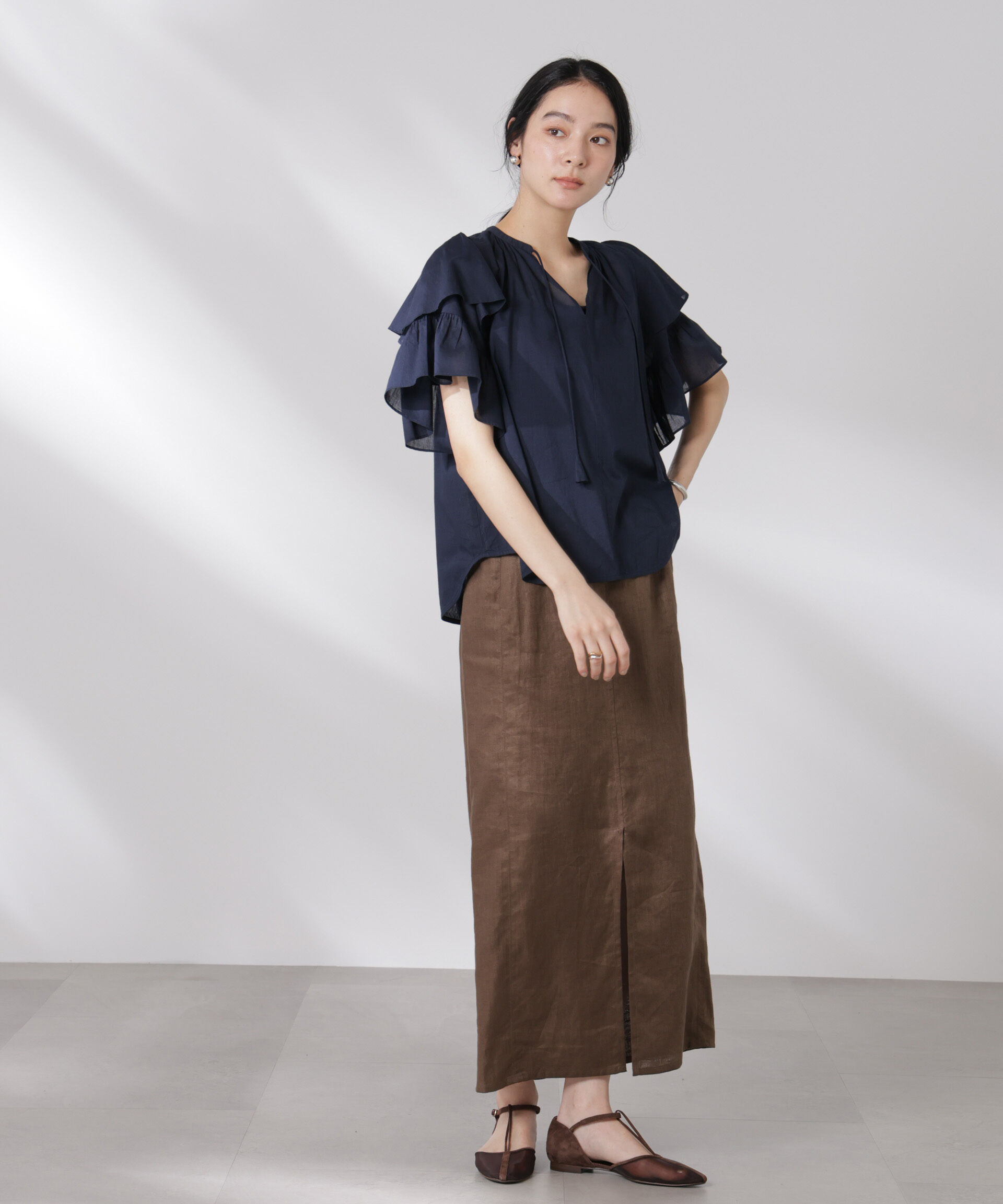 nano･universe「made in india コットンフリルスリーブブラウス」|シャツ・ブラウス|