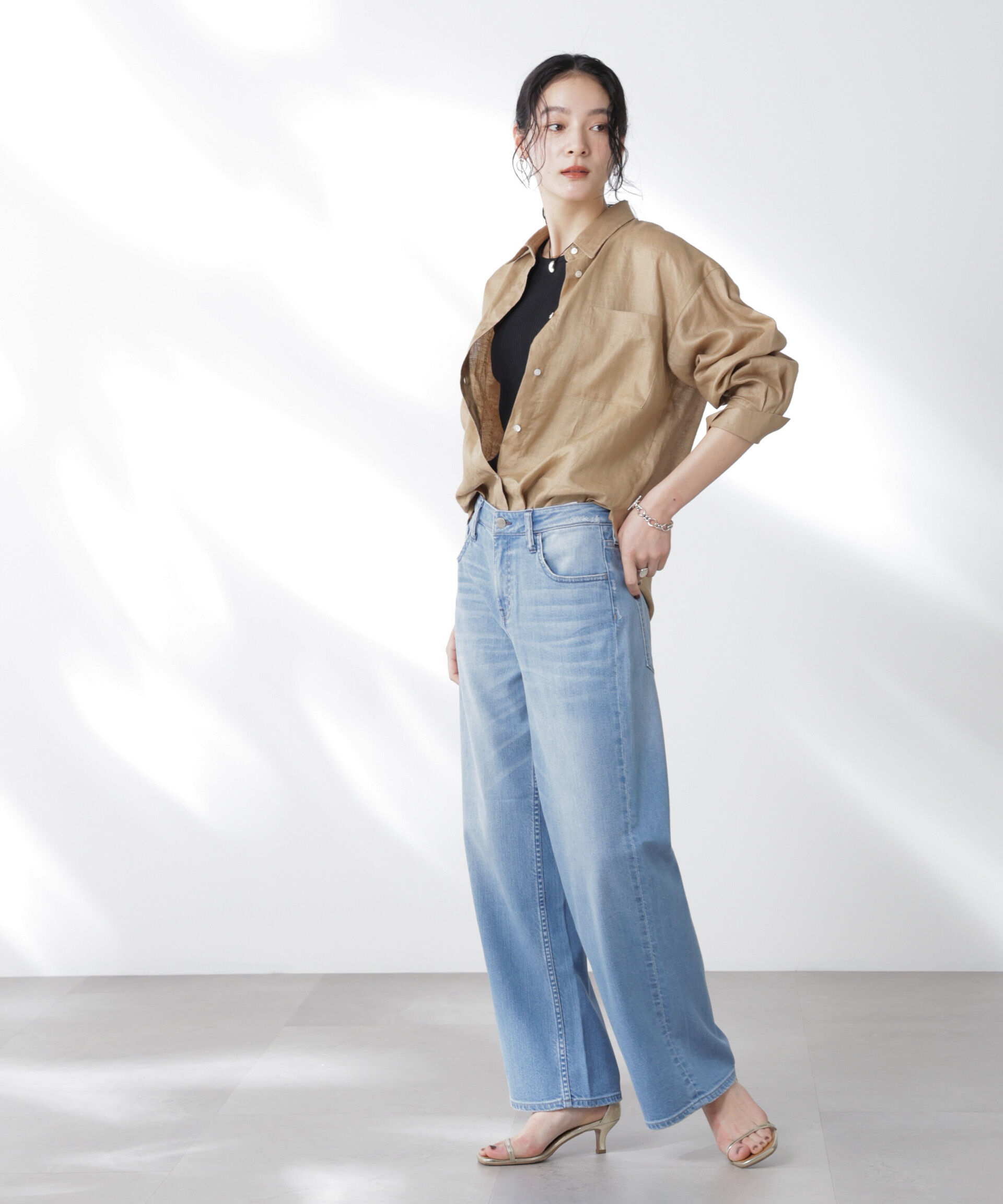 nano･universe「Healthy DENIM/別注 Pink Pepper Midrise ワイドデニム」|チノ|