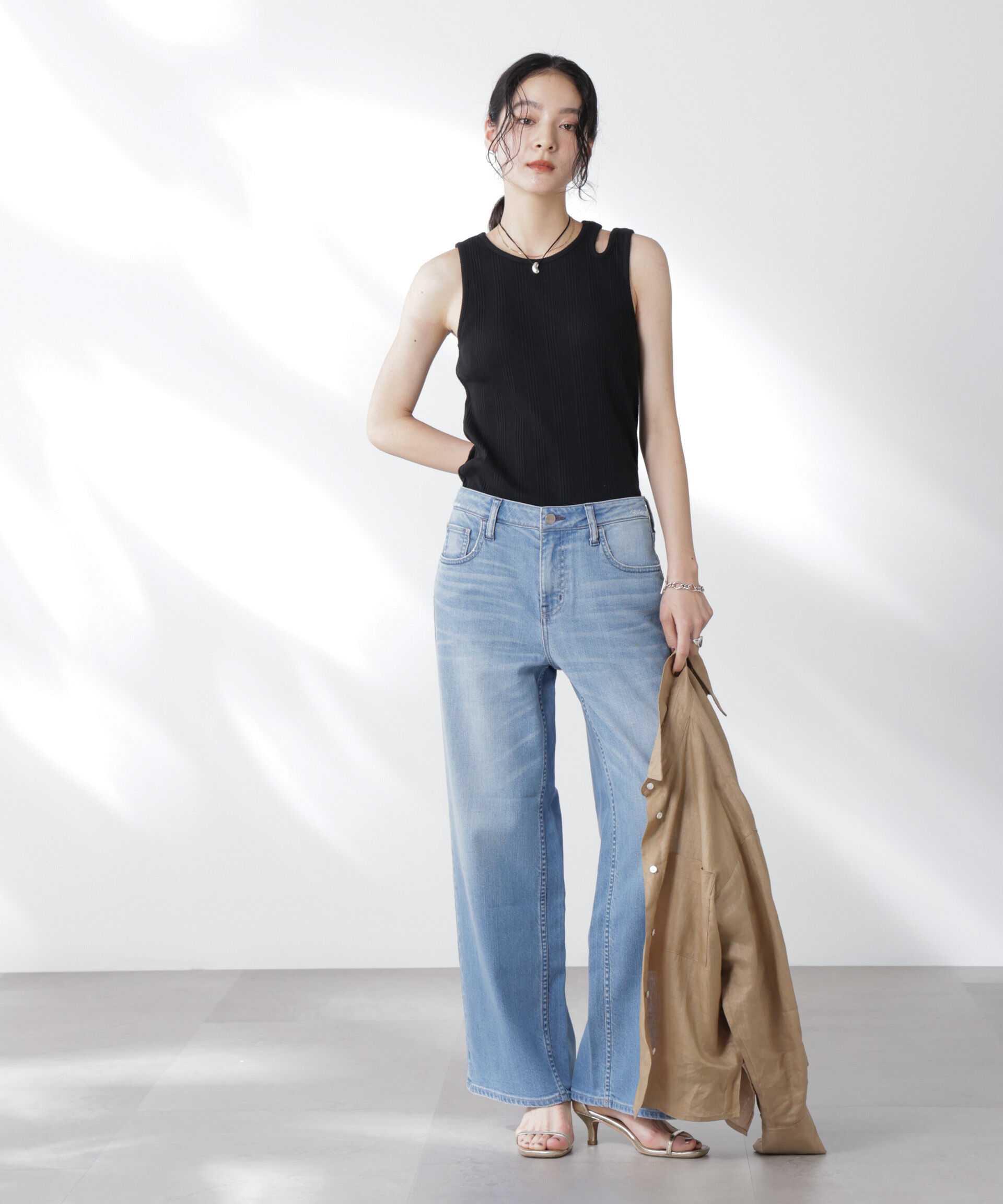 nano･universe「Healthy DENIM/別注 Pink Pepper Midrise ワイドデニム」|チノ|