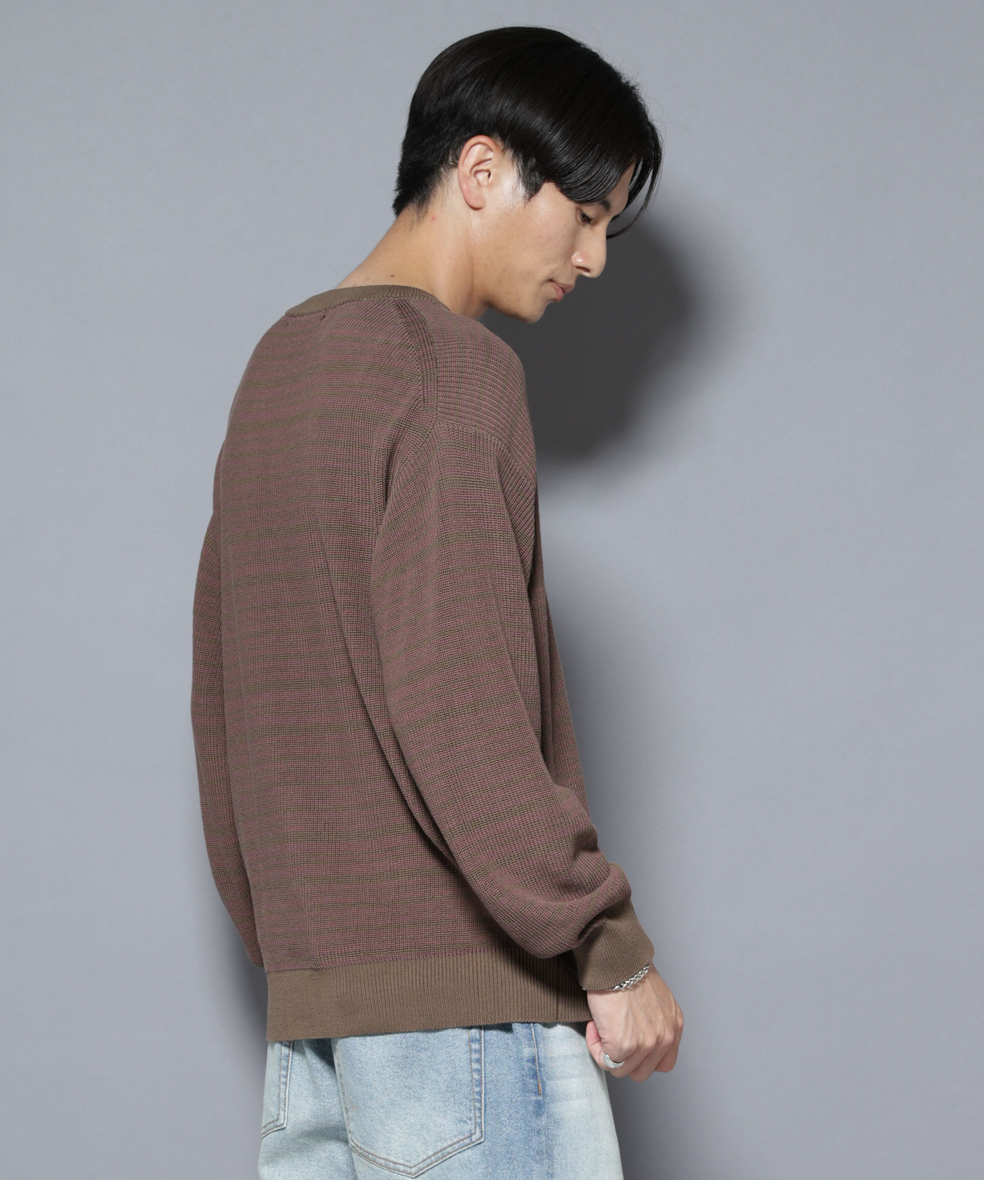 nano･universe「マーセライズコットン 畦ボーダークルーネックニット」|ニット・セーター|