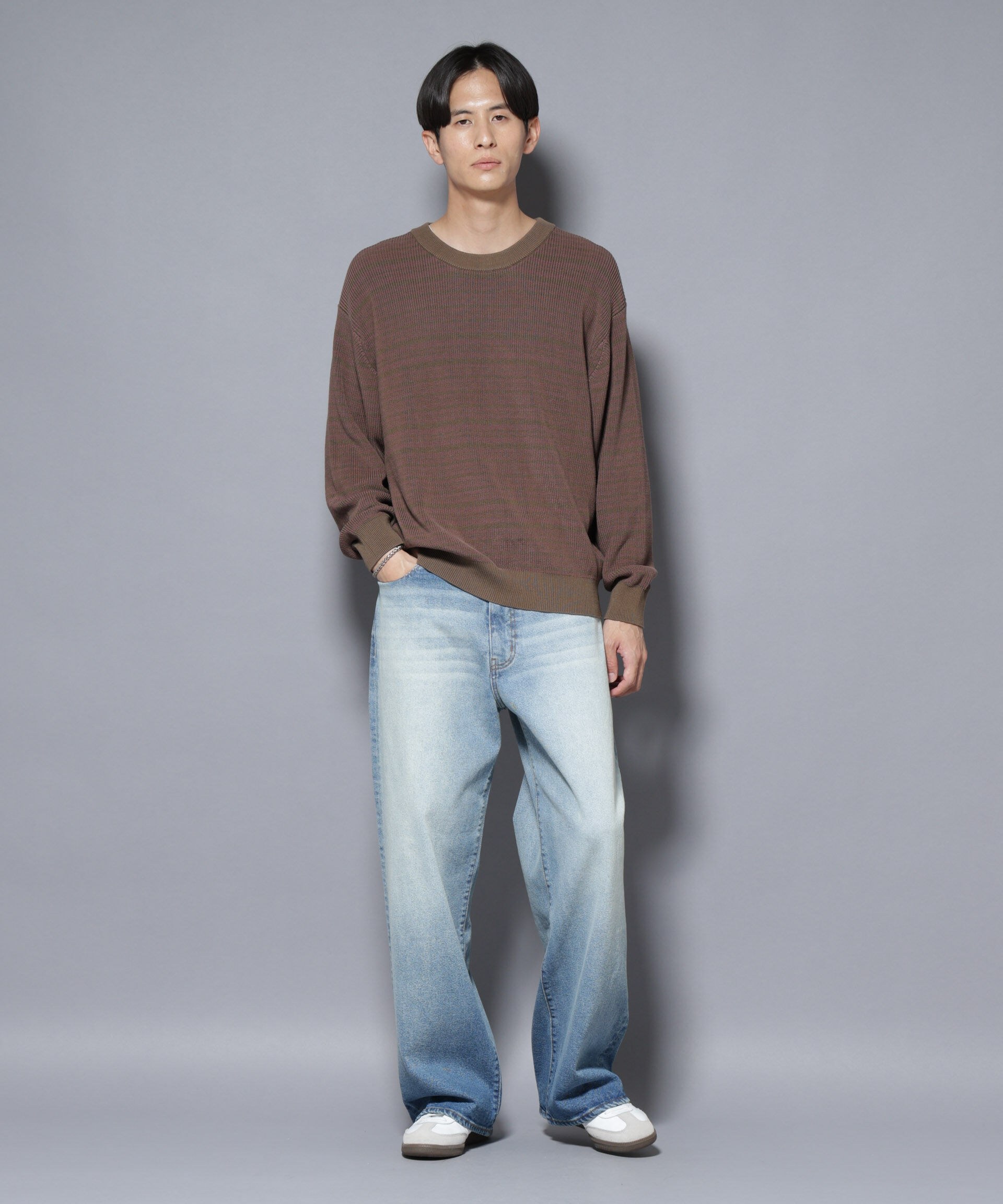 nano･universe「マーセライズコットン 畦ボーダークルーネックニット」|ニット・セーター|