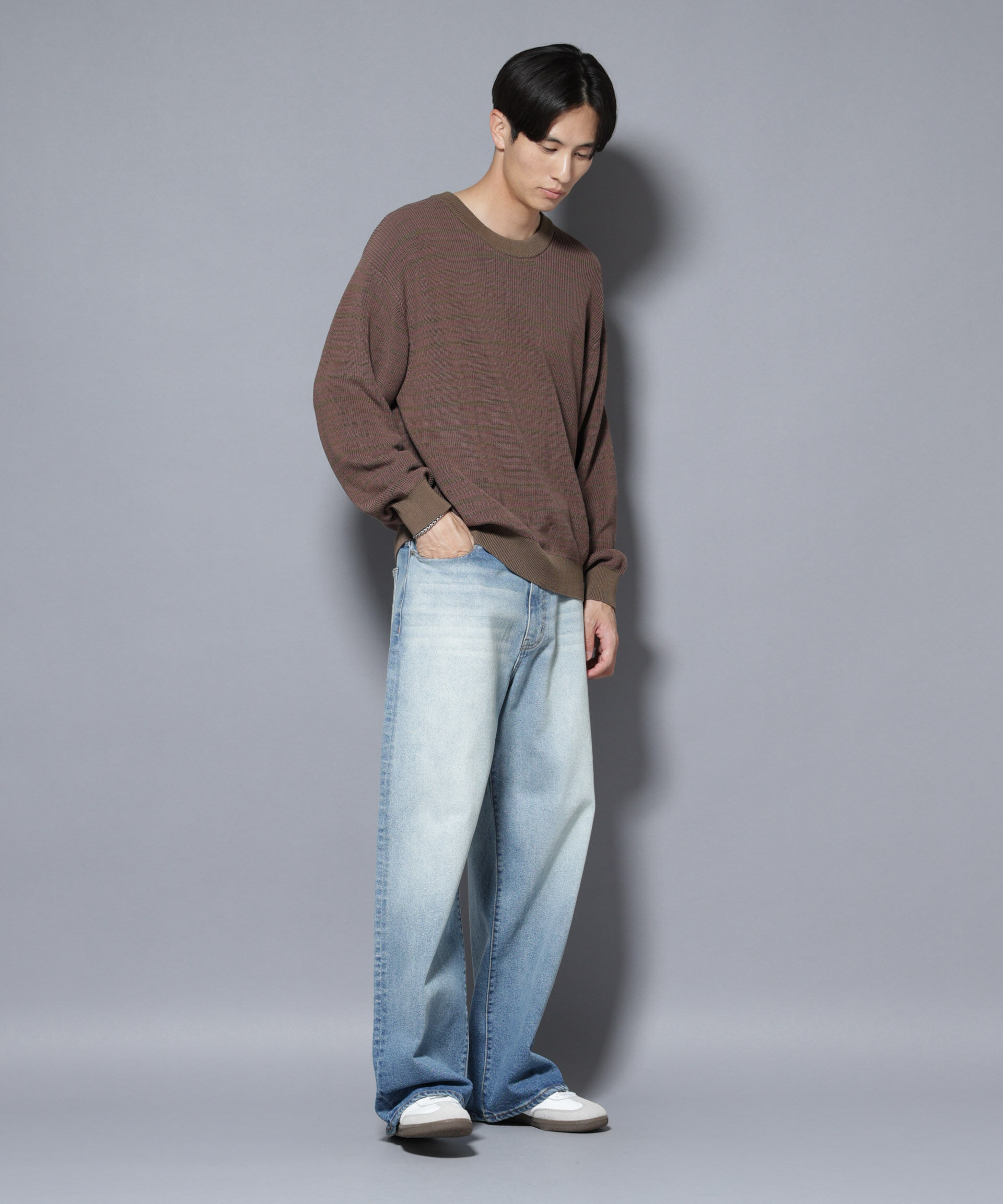 nano･universe「マーセライズコットン 畦ボーダークルーネックニット」|ニット・セーター|