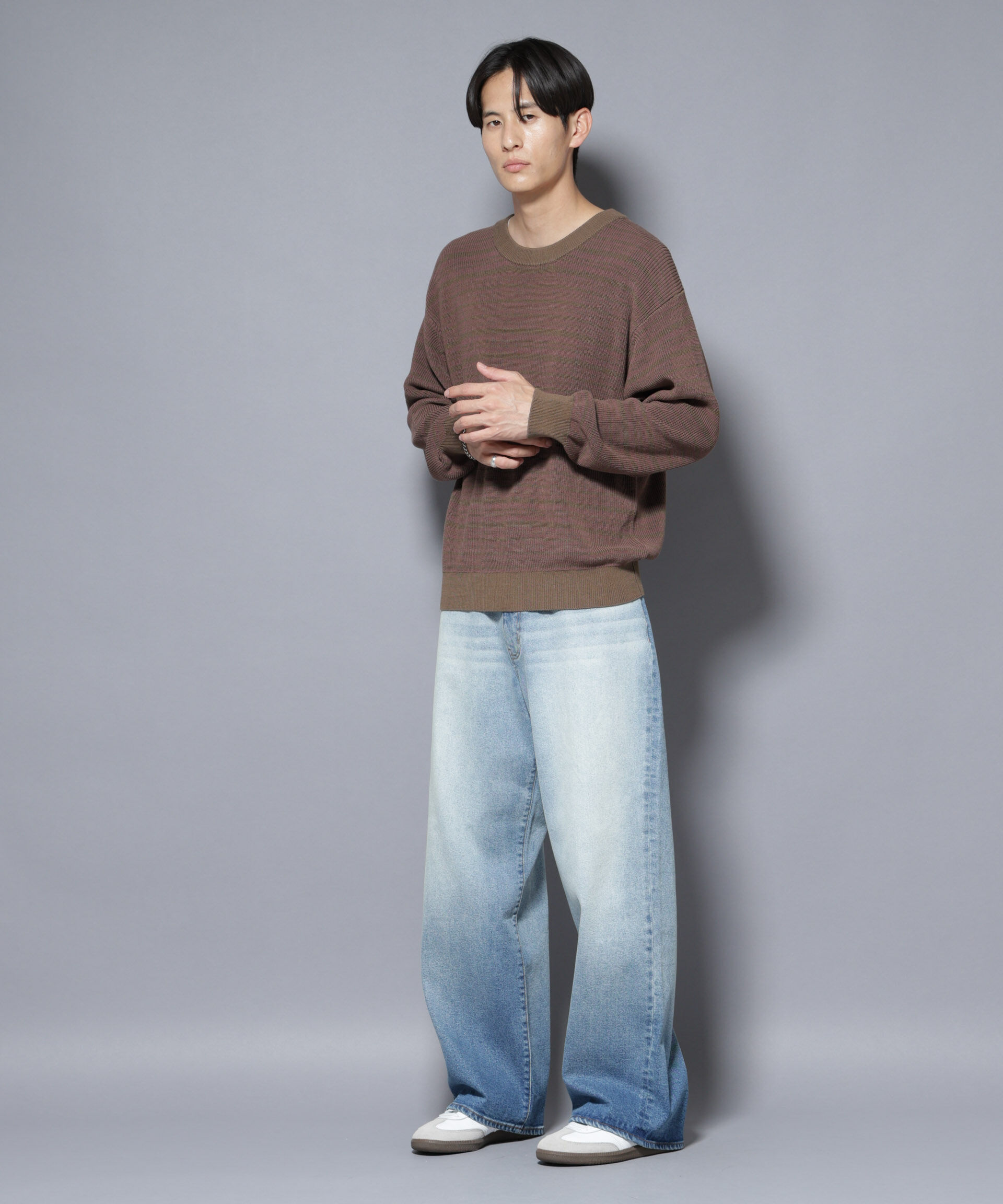 nano･universe「マーセライズコットン 畦ボーダークルーネックニット」|ニット・セーター|