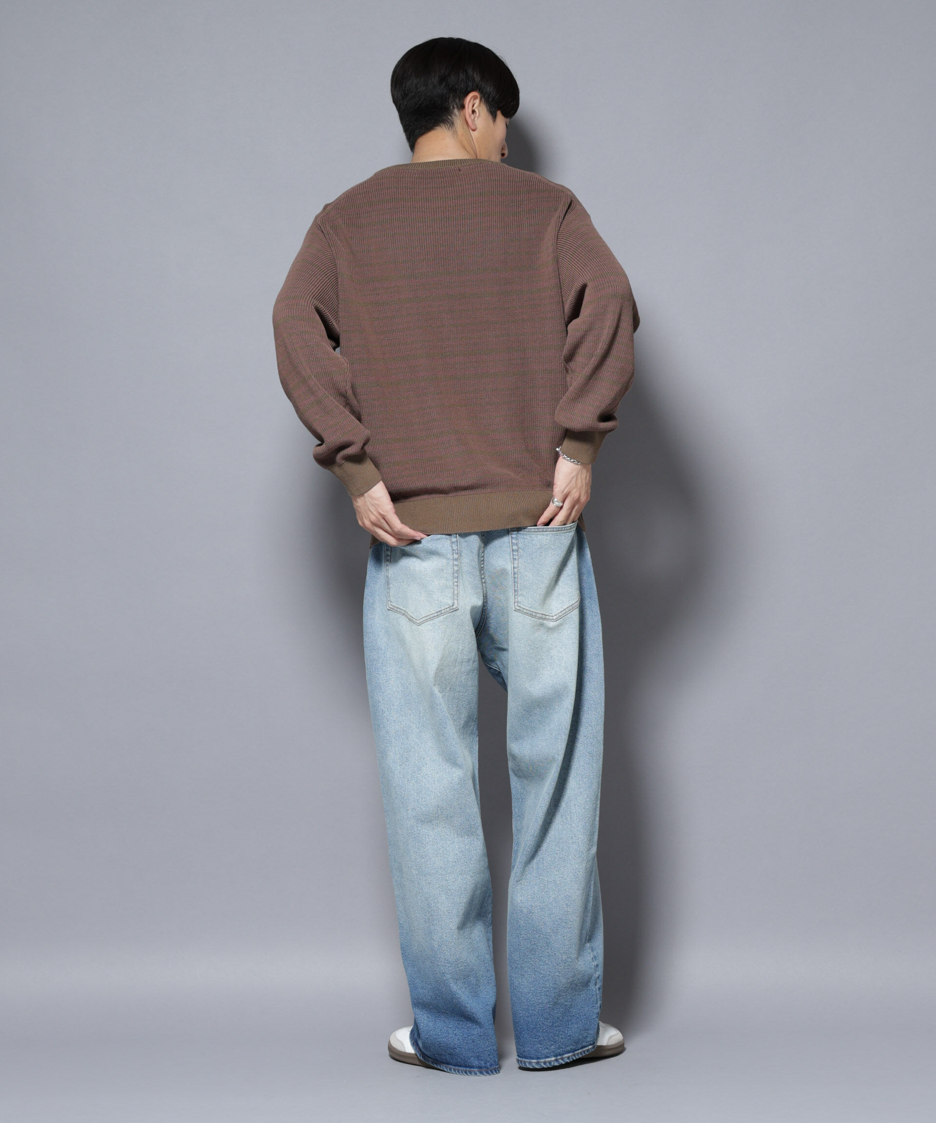 nano･universe「マーセライズコットン 畦ボーダークルーネックニット」|ニット・セーター|