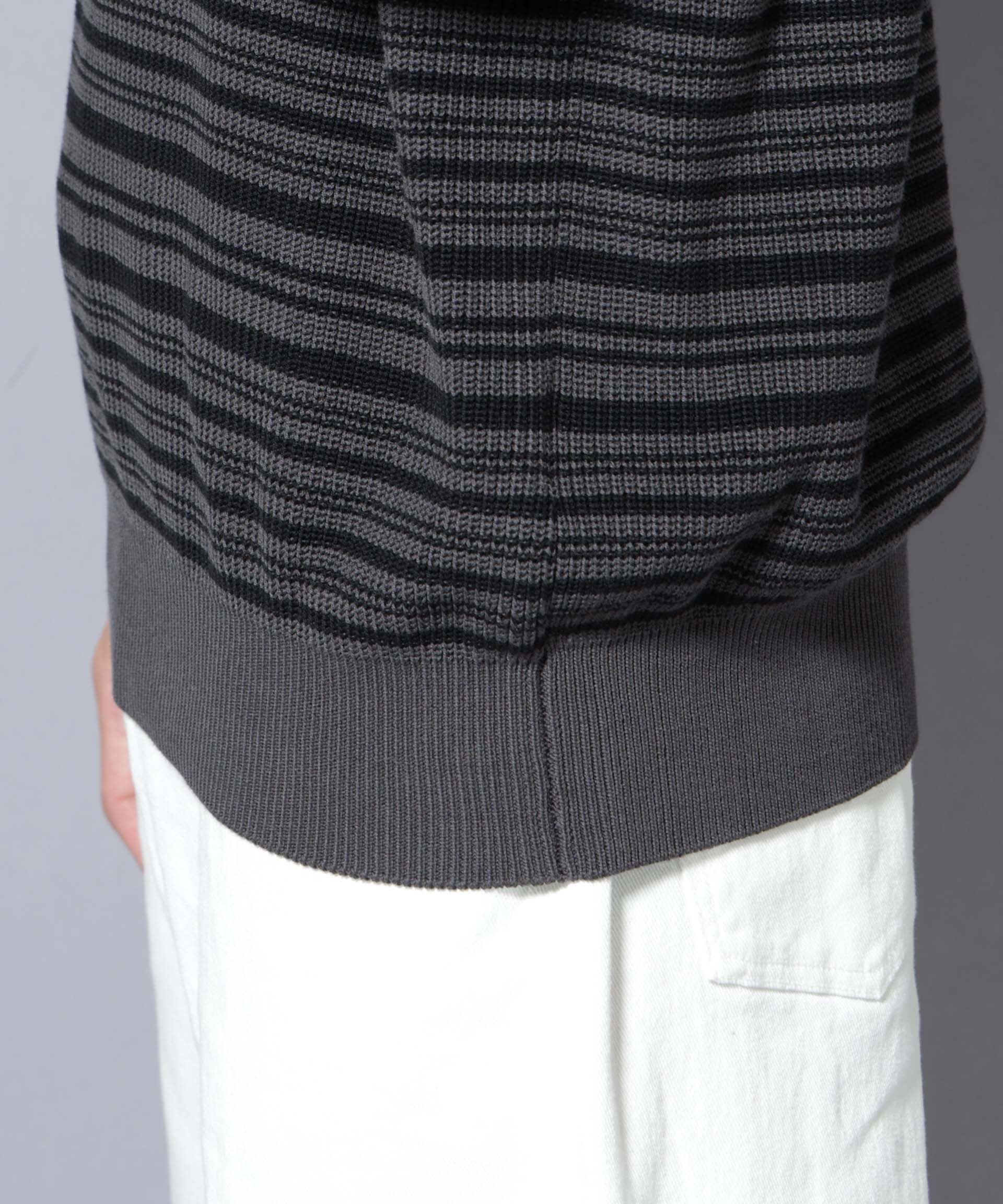 nano･universe「マーセライズコットン 畦ボーダークルーネックニット」|ニット・セーター|