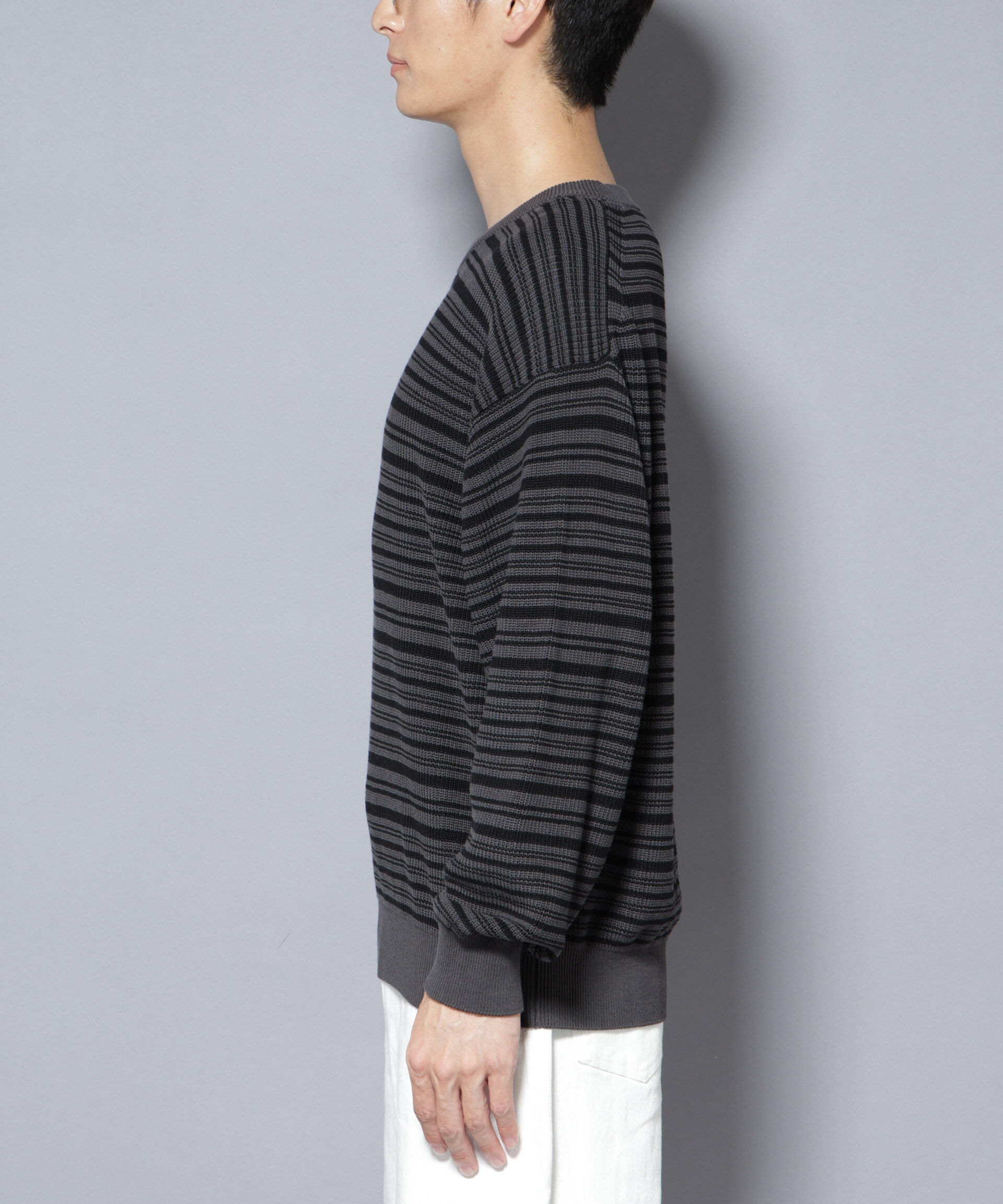 nano･universe「マーセライズコットン 畦ボーダークルーネックニット」|ニット・セーター|