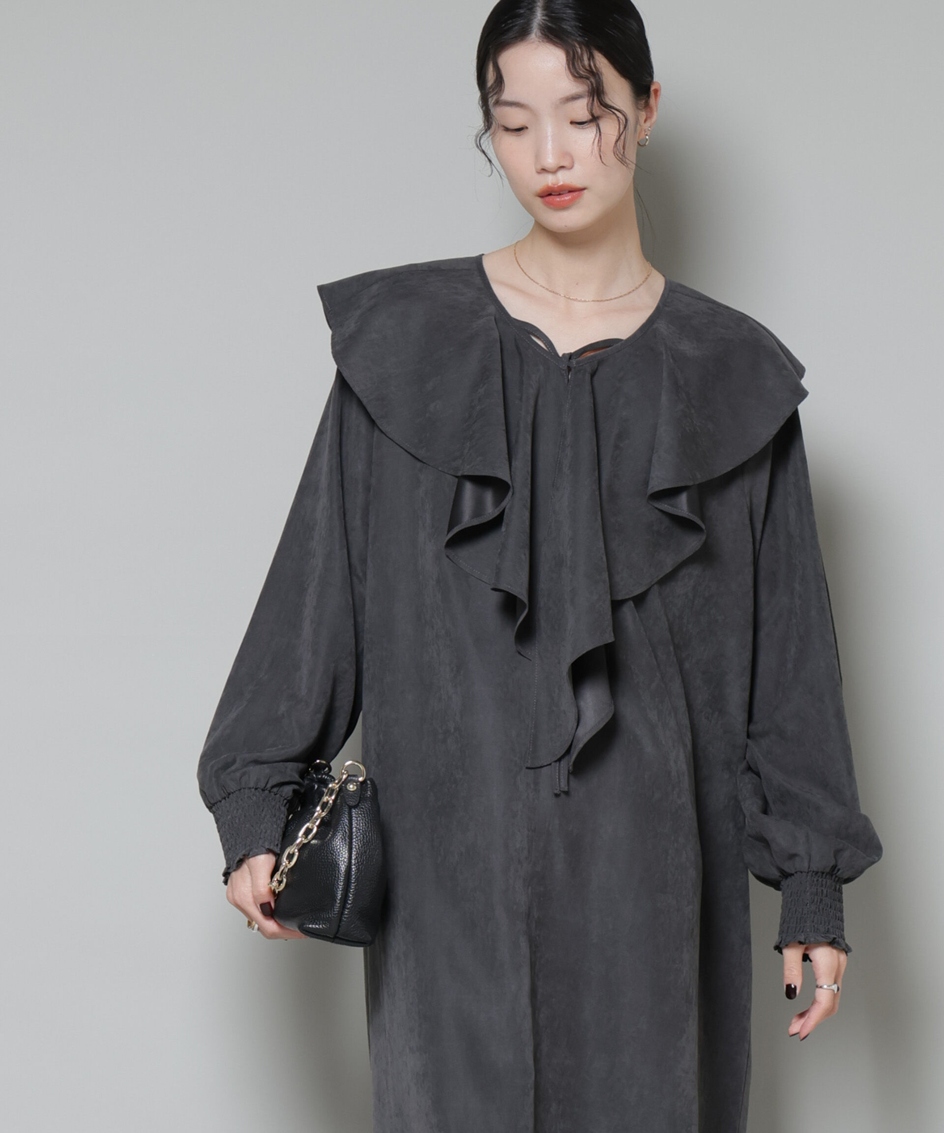 nano･universe「取り外し可能ラッフルカラー付きピーチフレアワンピース」|ワンピース|