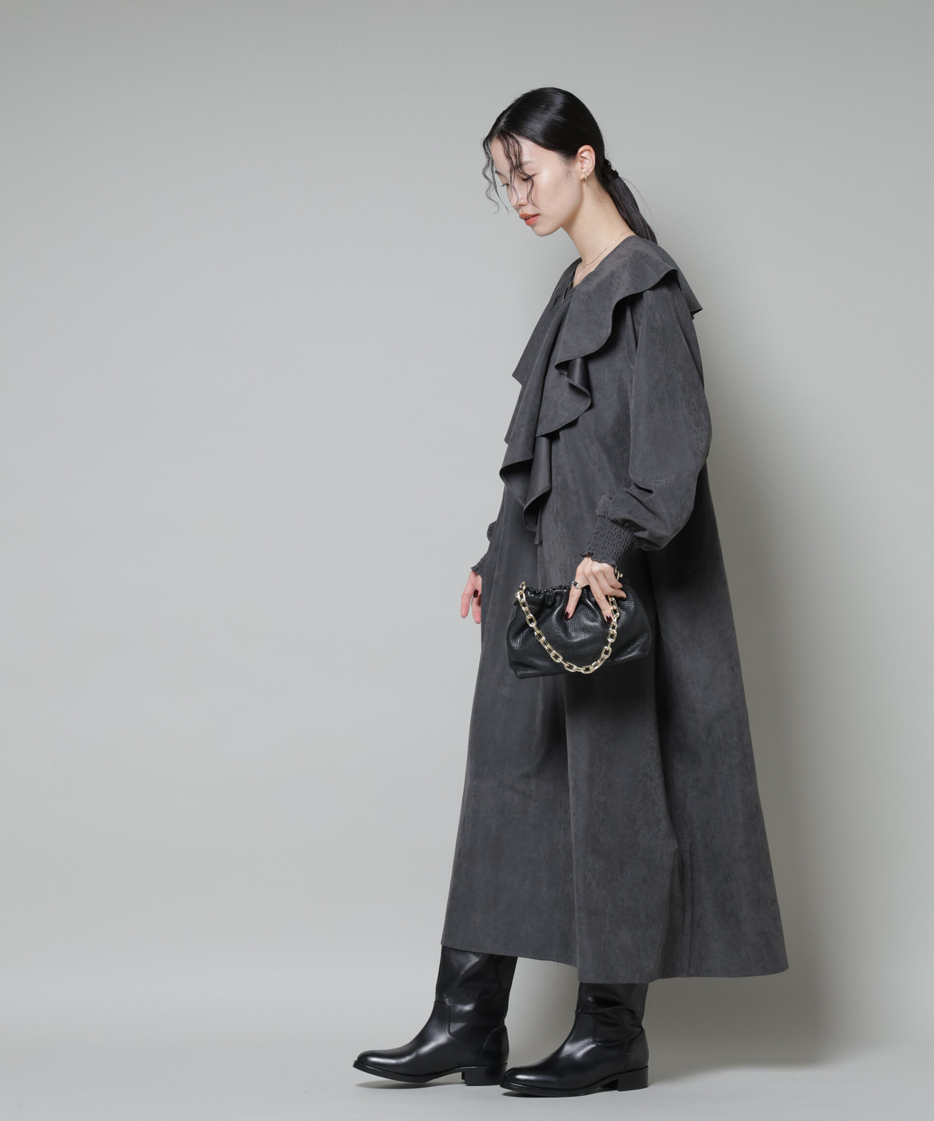 nano･universe「取り外し可能ラッフルカラー付きピーチフレアワンピース」|ワンピース|