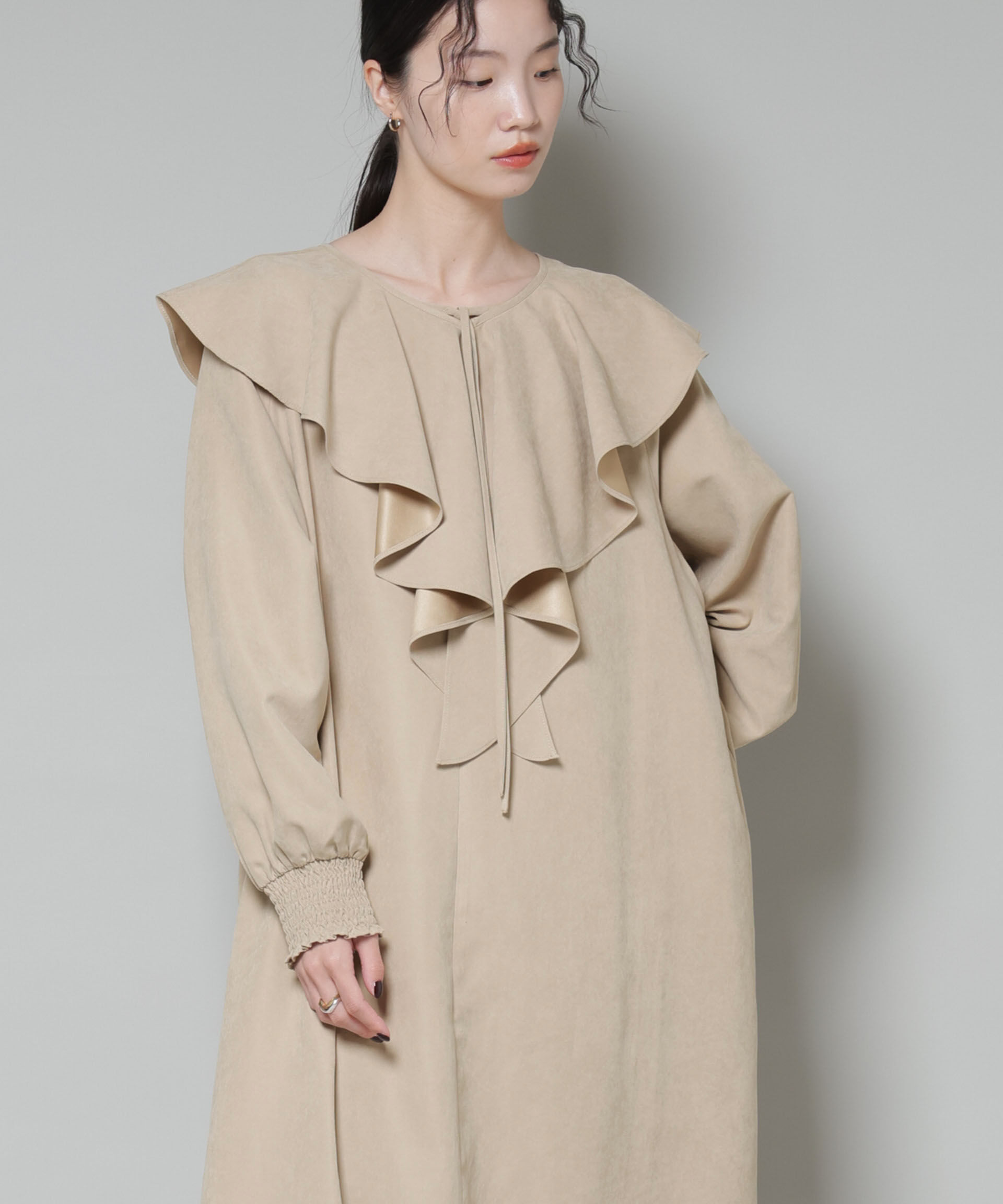 nano･universe「取り外し可能ラッフルカラー付きピーチフレアワンピース」|ワンピース|