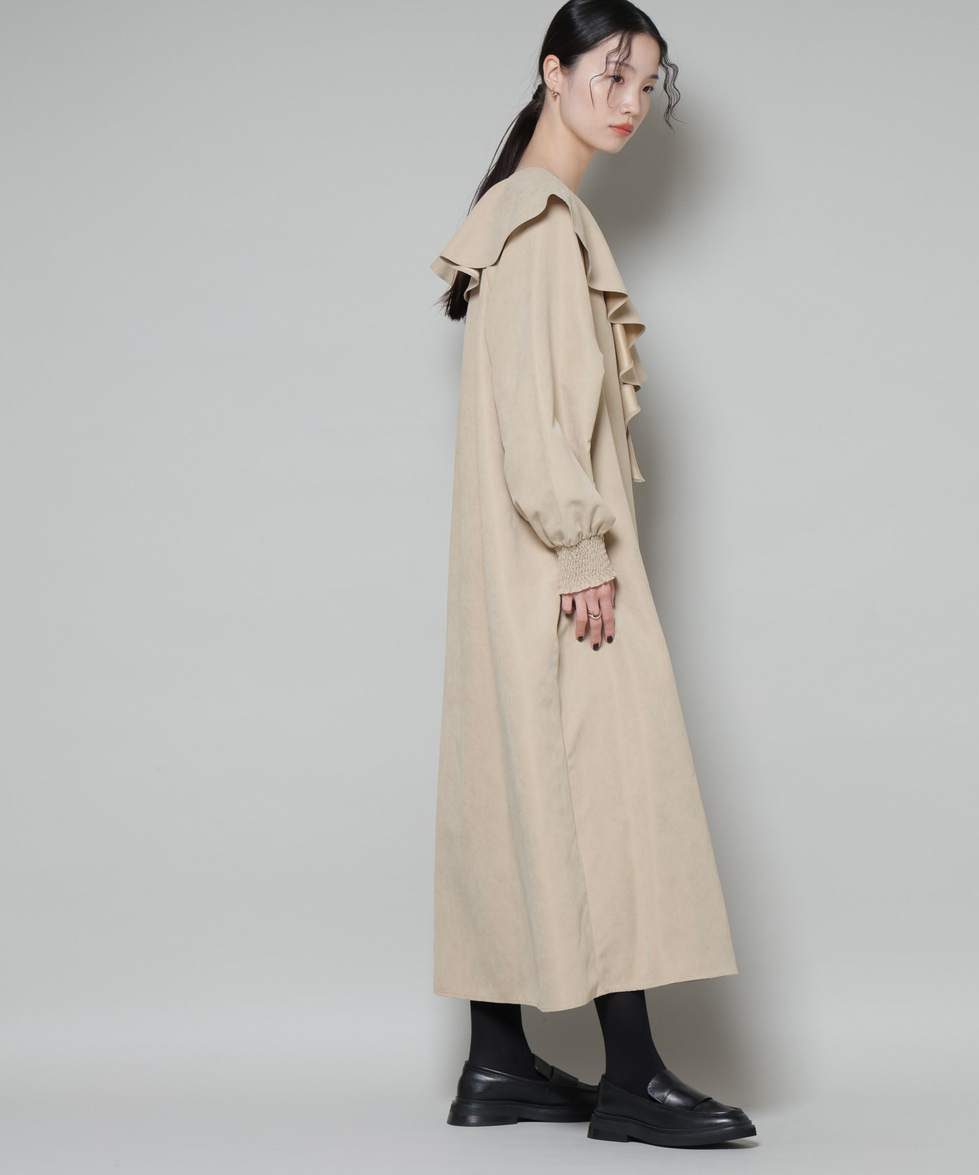 nano･universe「取り外し可能ラッフルカラー付きピーチフレアワンピース」|ワンピース|