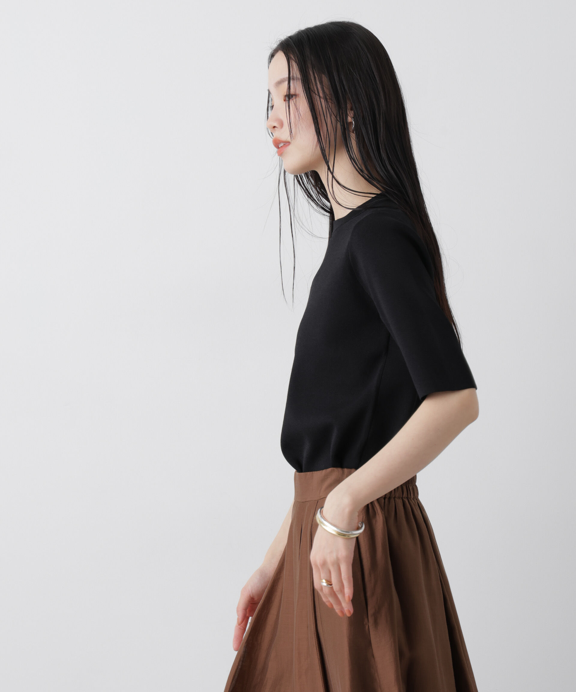 nano･universe「洗濯機洗い可UVカット接触冷感半袖ニット」|ニット・セーター|