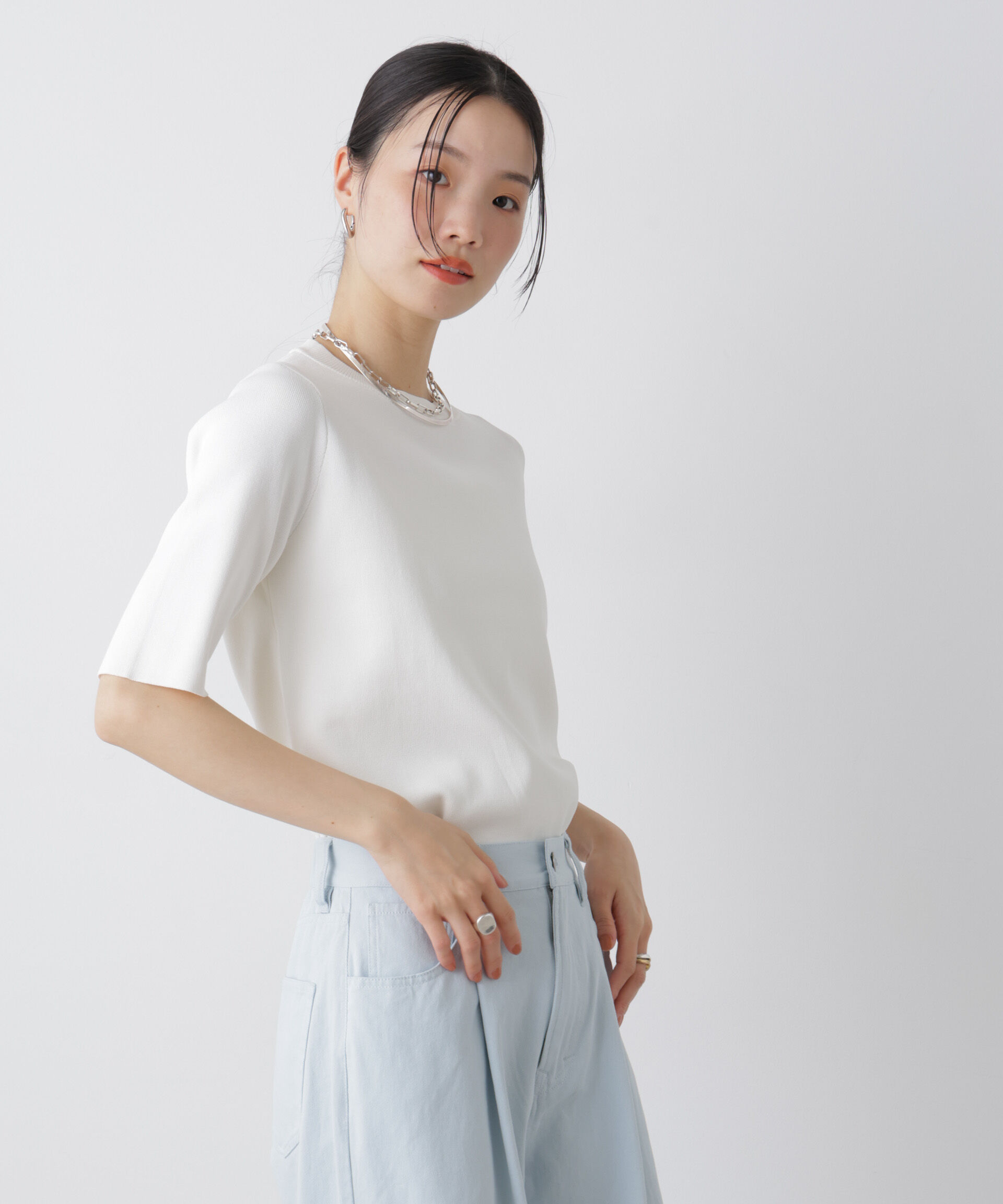 nano･universe「洗濯機洗い可UVカット接触冷感半袖ニット」|ニット・セーター|