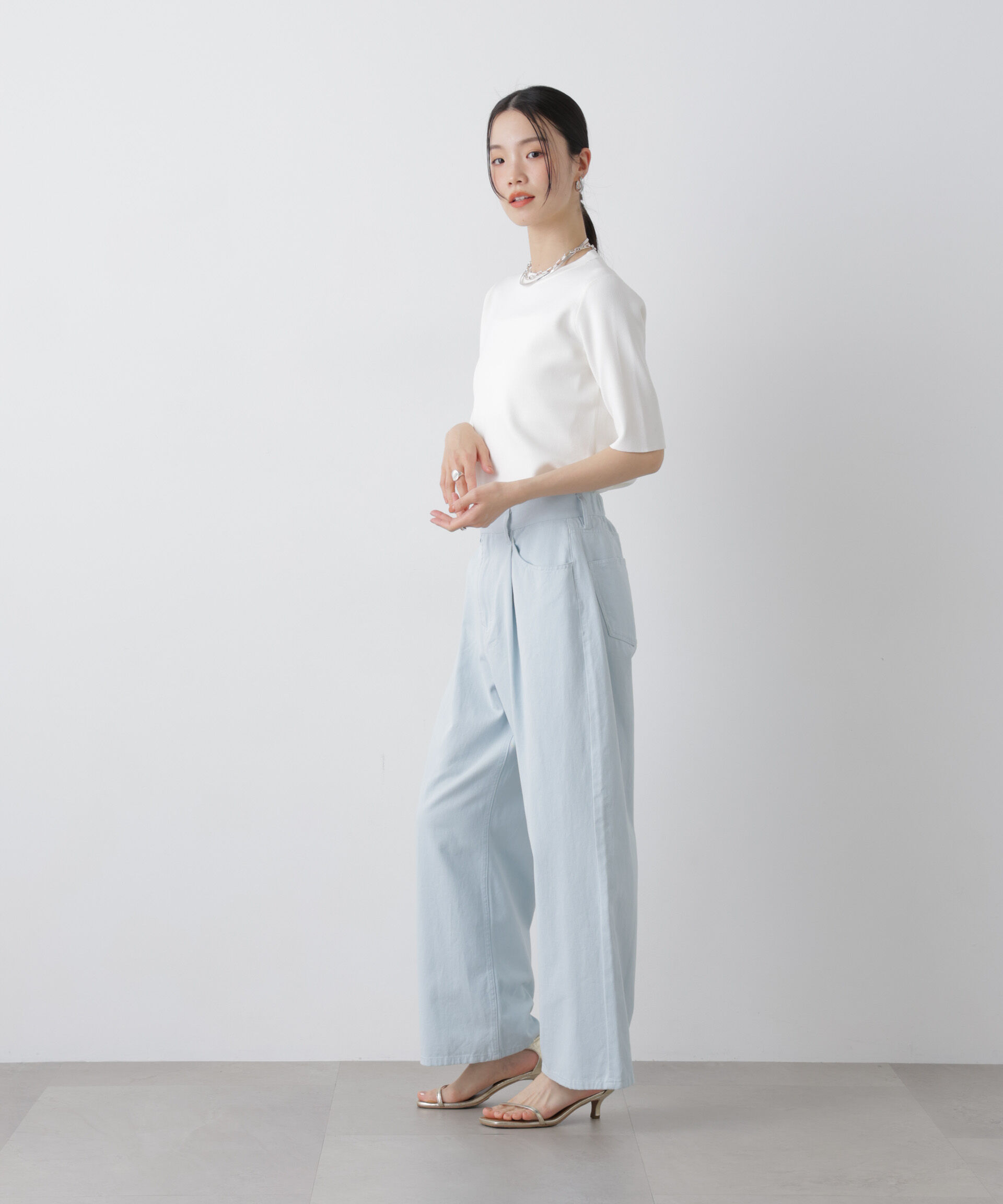 nano･universe「洗濯機洗い可UVカット接触冷感半袖ニット」|ニット・セーター|