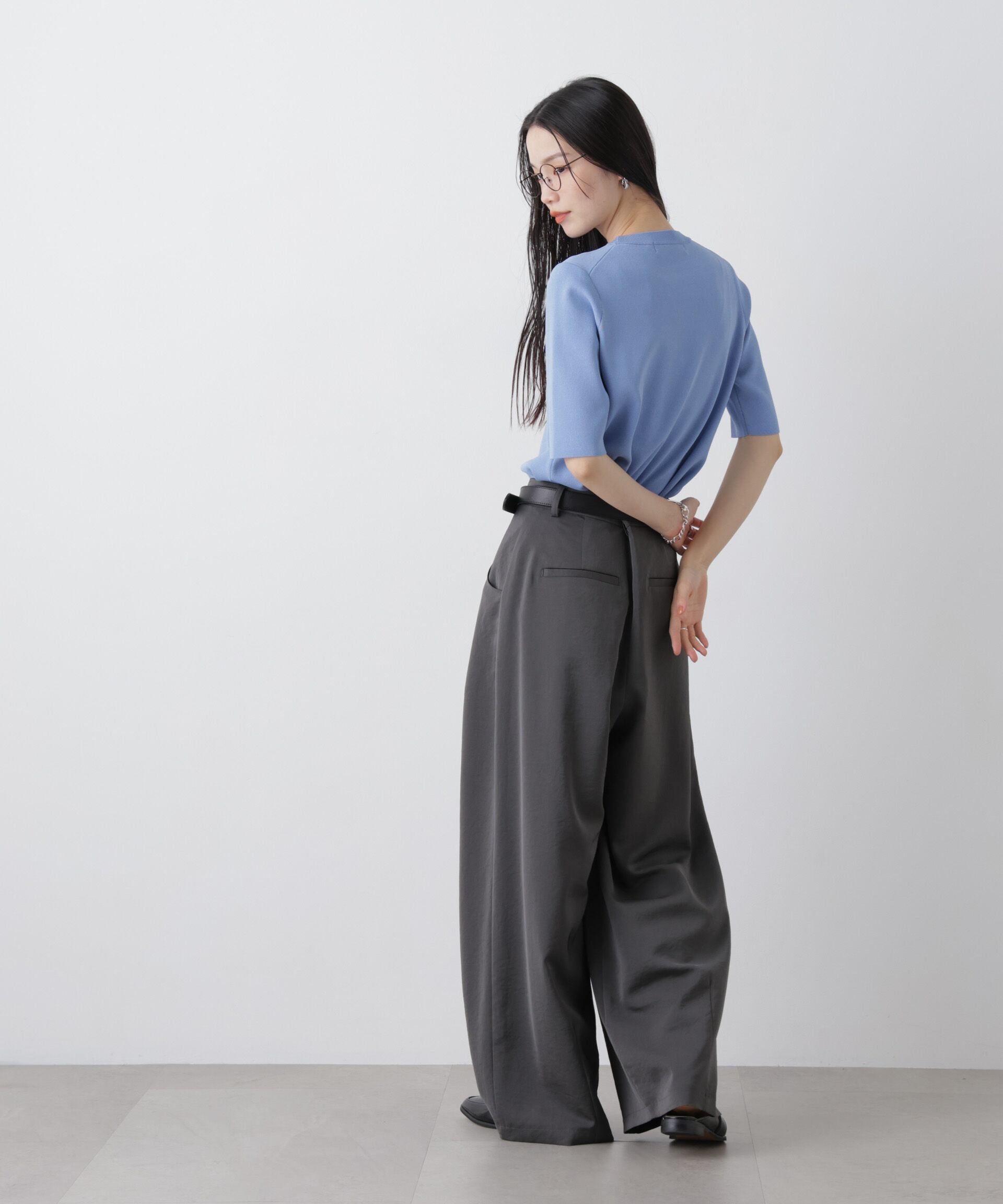 nano･universe「洗濯機洗い可UVカット接触冷感半袖ニット」|ニット・セーター|