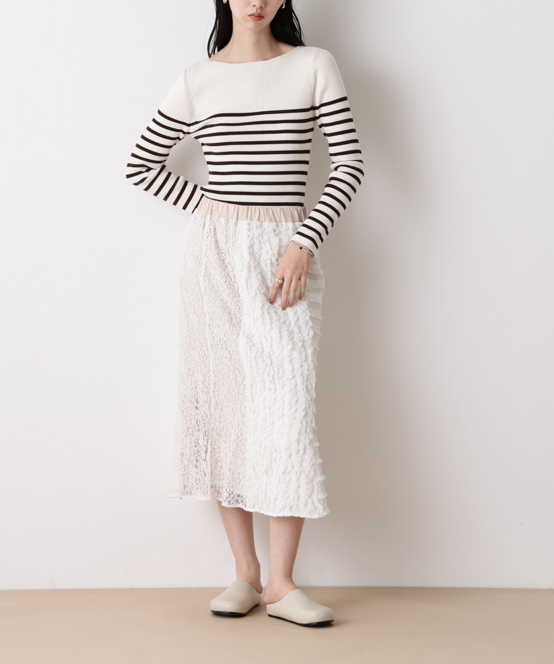 nano･universe「「STEVELOUR」パターンレーススカート」|スカート|ホワイト