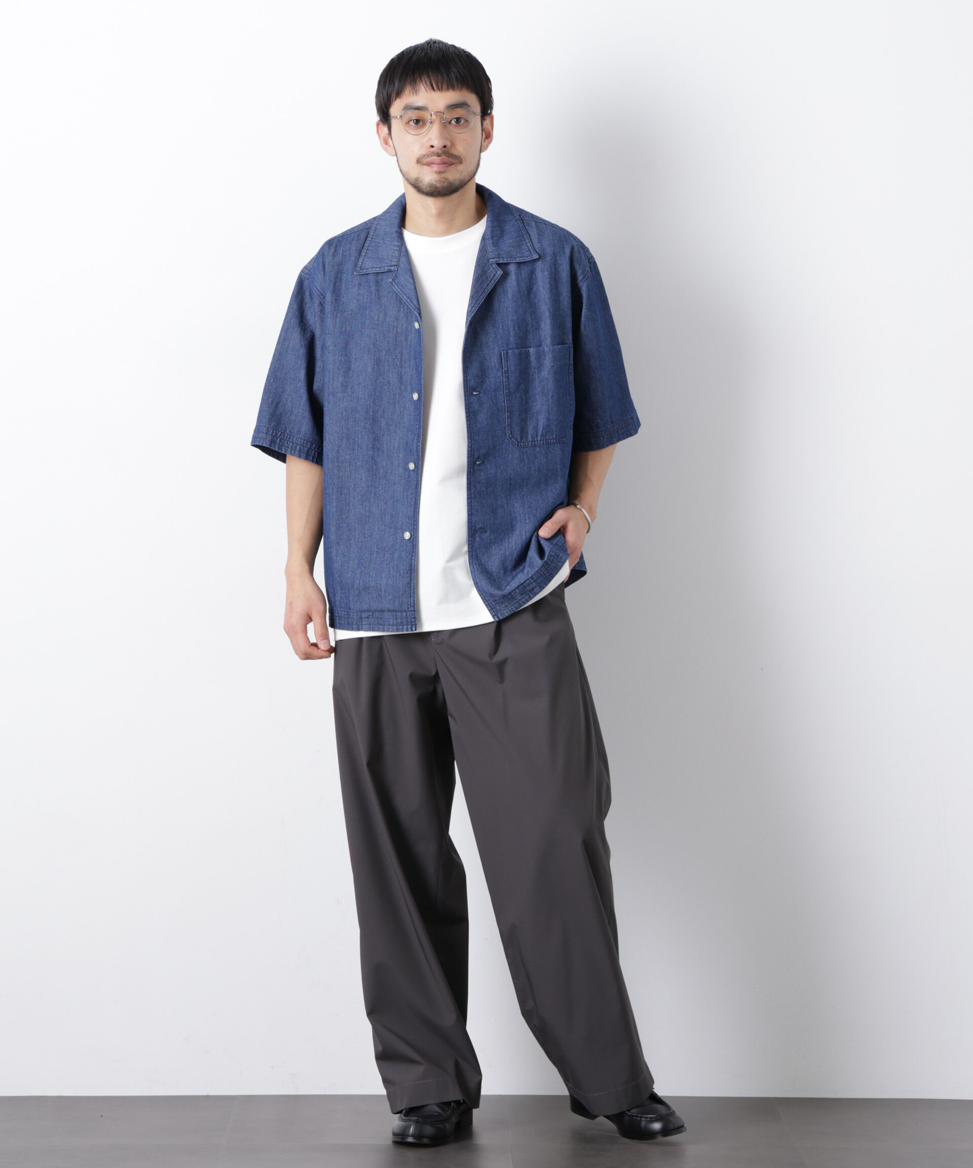 nano･universe「「OtoNANO」 デニムシャツ 半袖」|シャツ・ブラウス|