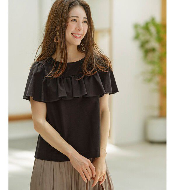 組曲「ツイルジャジー フリルカットソー」|Tシャツ・カットソー|ブラック系