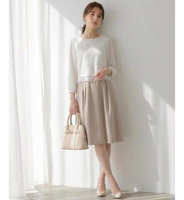 ANY SIS「【洗える】レースコンビバックサテン ワンピース」|ワンピース|ベージュ