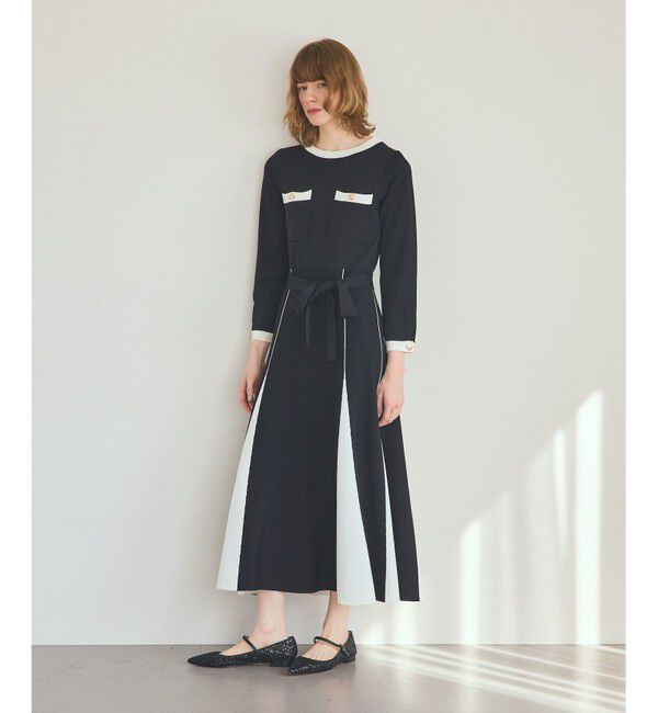 Grace Class「ニットバイカラージャガードワンピース」|ワンピース|ブラック