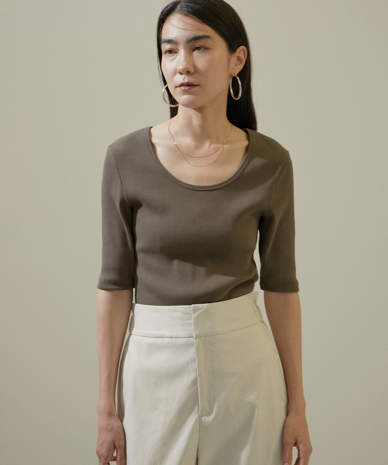 SALON adam et rope'「KINANファームリーリブTシャツ」|Tシャツ・カットソー|カーキ(36)