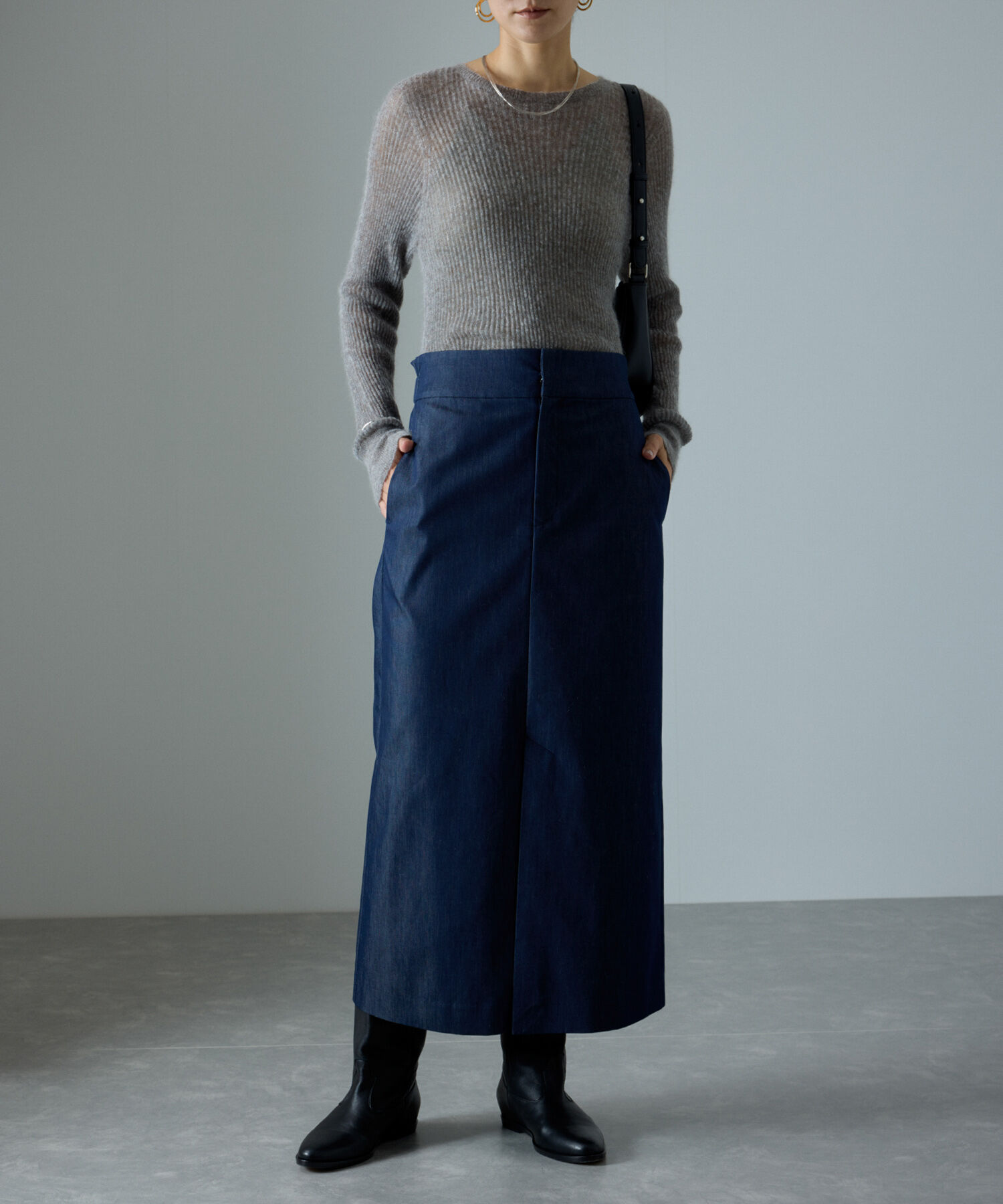 SALON adam et rope'「ハイウエストナロースタイルアップスカート」|スカート|ネイビー(40)