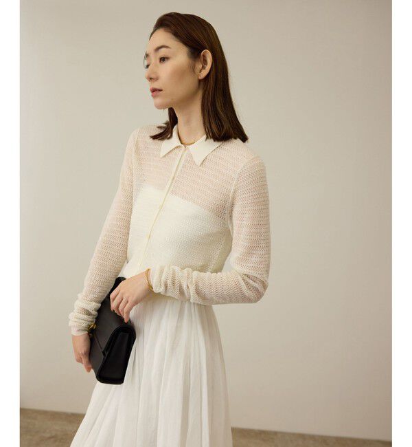 ROPE「透かし編み ニット ポロカーディガン」|カーディガン|