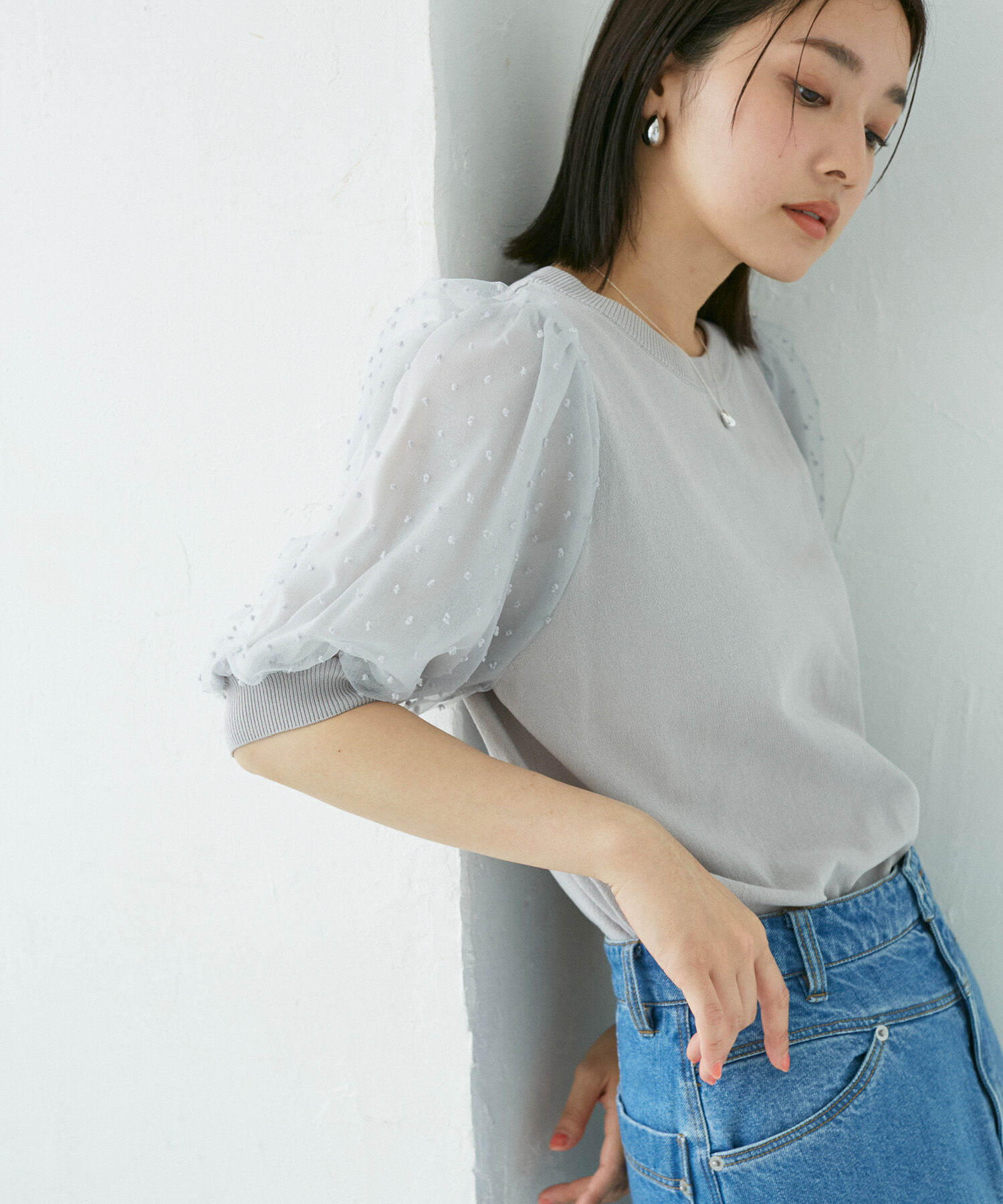 VIS「【夏トップス総選挙/お気に入り登録No.1】袖シアードッキングニット」|ニット・セーター|