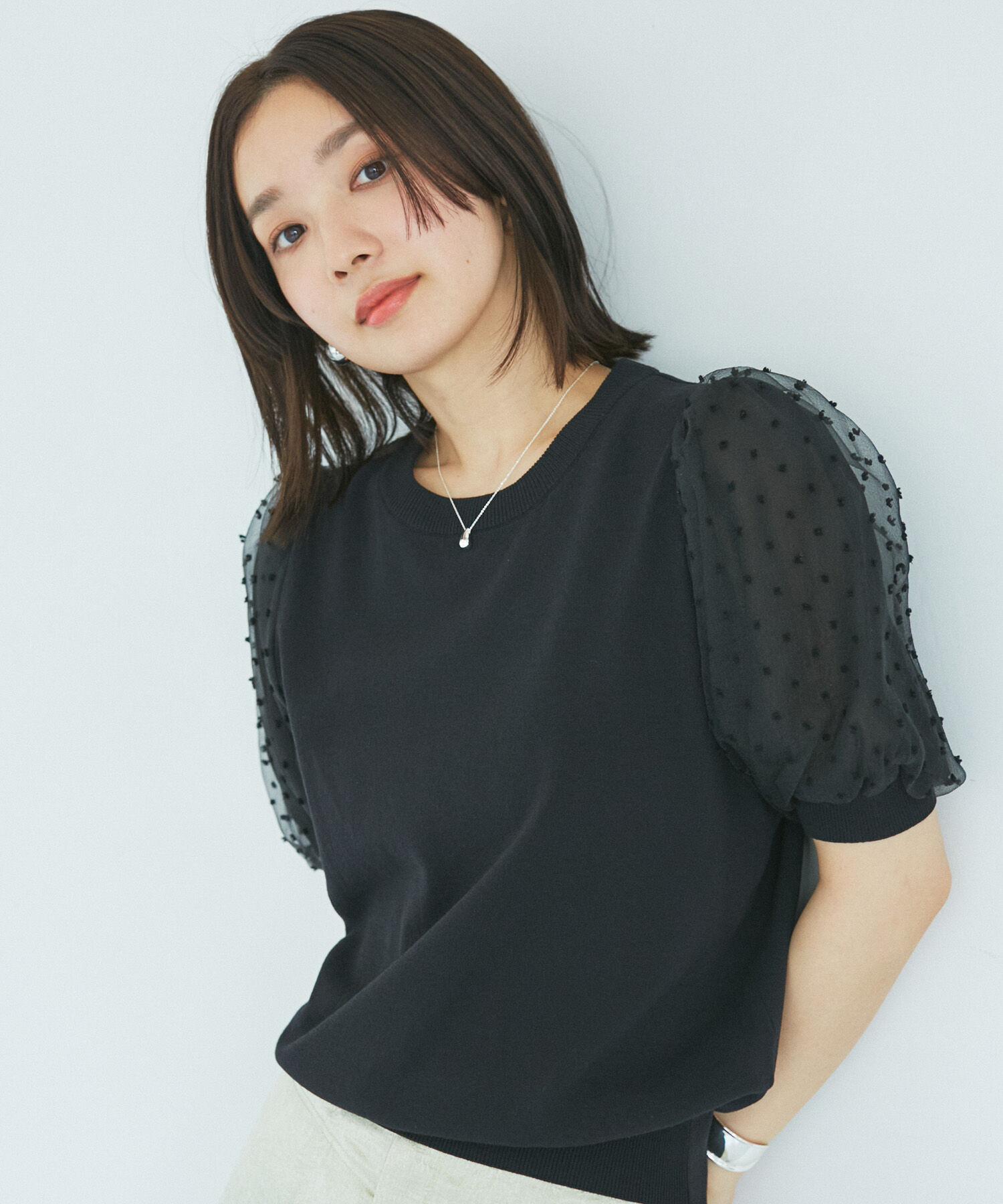 VIS「【夏トップス総選挙/お気に入り登録No.1】袖シアードッキングニット」|ニット・セーター|