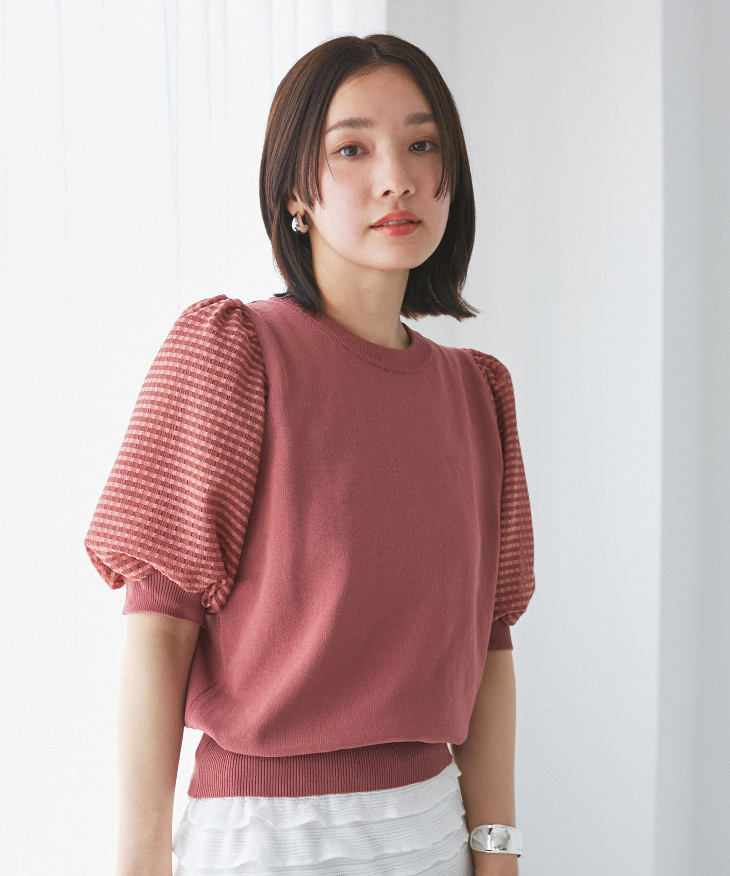 VIS「【夏トップス総選挙/お気に入り登録No.1】袖シアードッキングニット」|ニット・セーター|