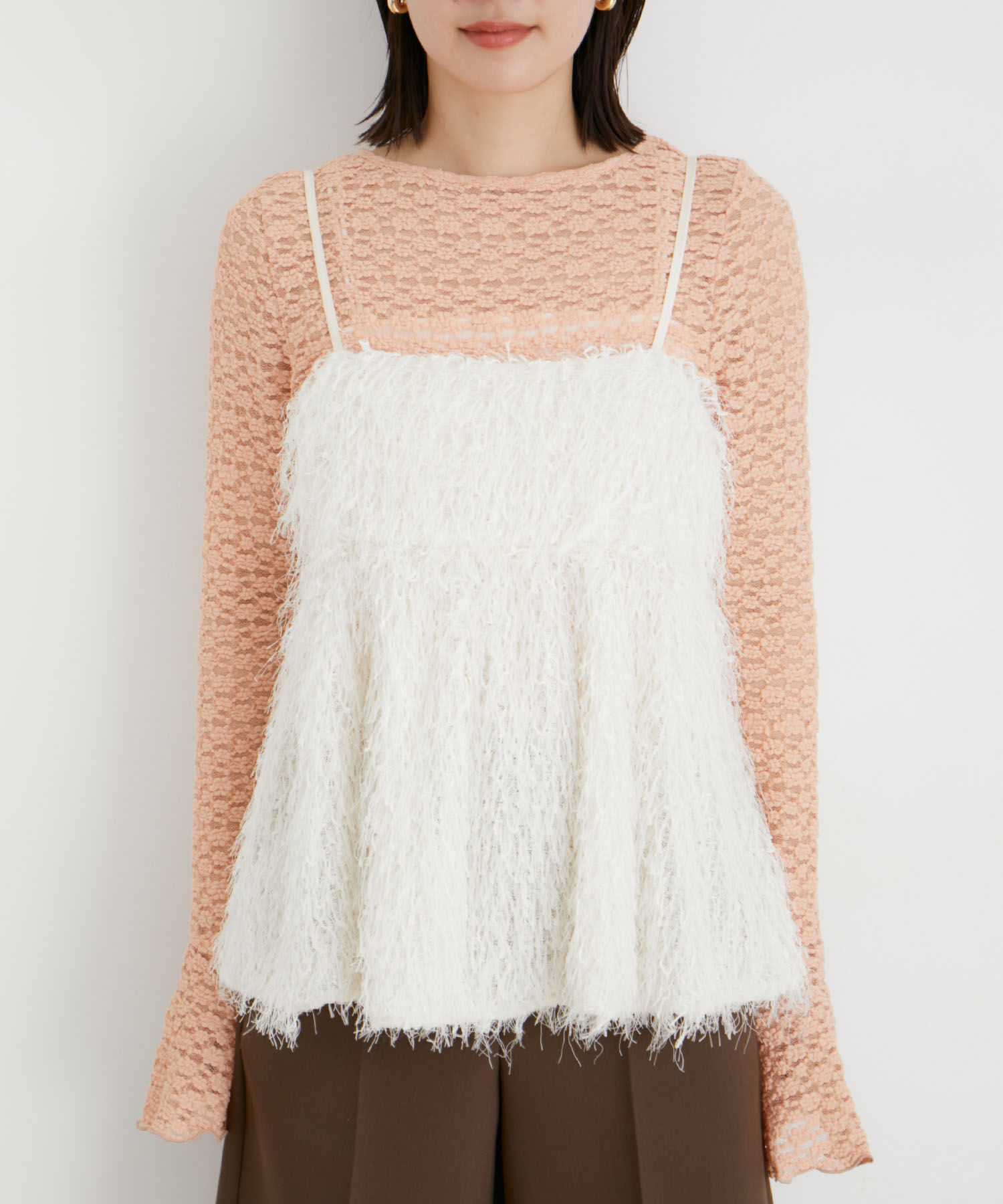 VIS「【洗える】フリンジフレアキャミブラウス」|シャツ・ブラウス|