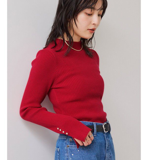 VIS「スリーブ釦アクセントリブニット/静電気防止」|ニット・セーター|レッド(60)