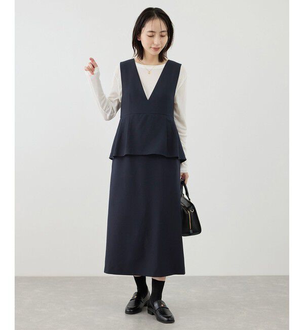 Rope&rsquo;Picnic「レイヤード風ペプラムジャンパースカート」|ワンピース|ネイビー(40)