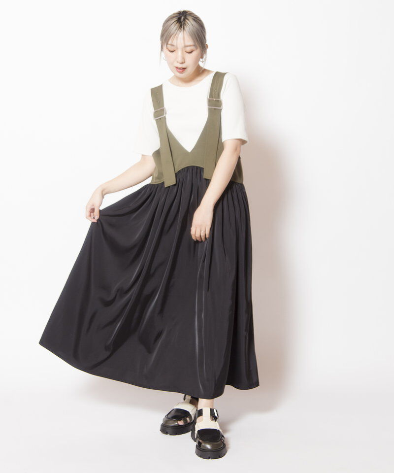  「ギャザーサロペットワンピース」|ワンピース|