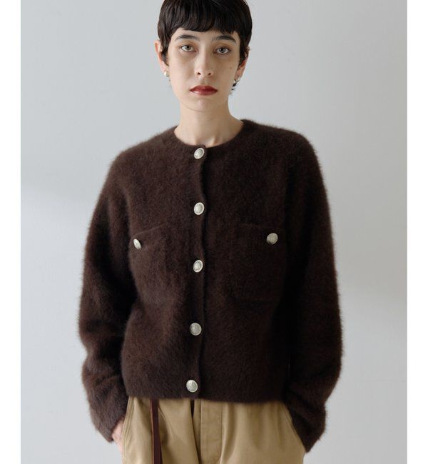  「ファーボタンジャケット」|ニット・セーター|ブラウン