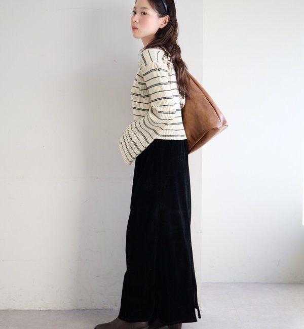  「【ボーダー＆無地】フレアスリーブリブニット」|ニット・セーター|