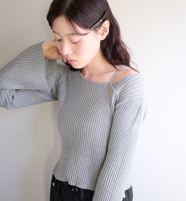  「【ボーダー＆無地】フレアスリーブリブニット」|ニット・セーター|