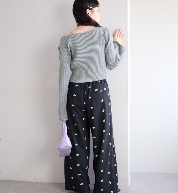  「【ボーダー＆無地】フレアスリーブリブニット」|ニット・セーター|