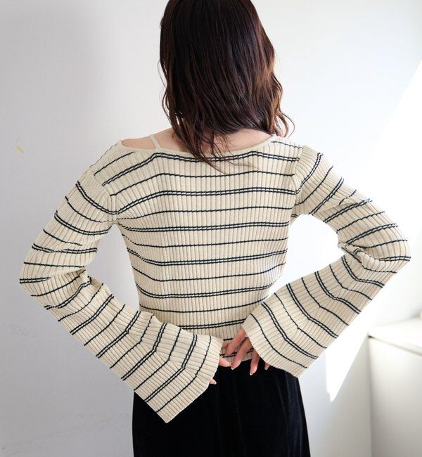  「【ボーダー＆無地】フレアスリーブリブニット」|ニット・セーター|