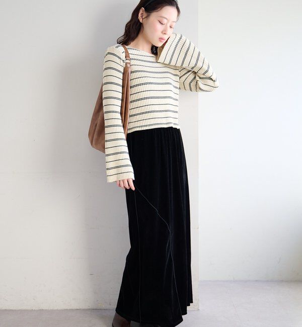  「【ボーダー＆無地】フレアスリーブリブニット」|ニット・セーター|