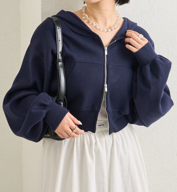  「フーディーニットショートパーカー」|パーカー|ネイビー