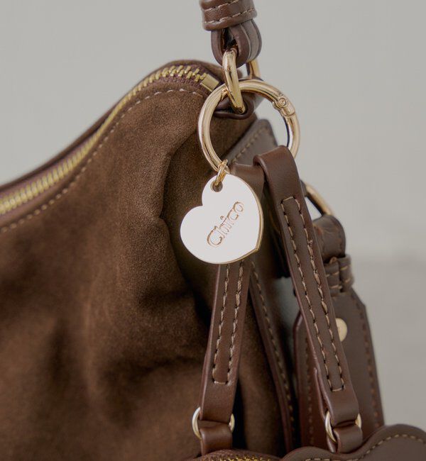  「ポーチチャーム付きスエードコンビボストンバッグ」|ボストンバッグ|