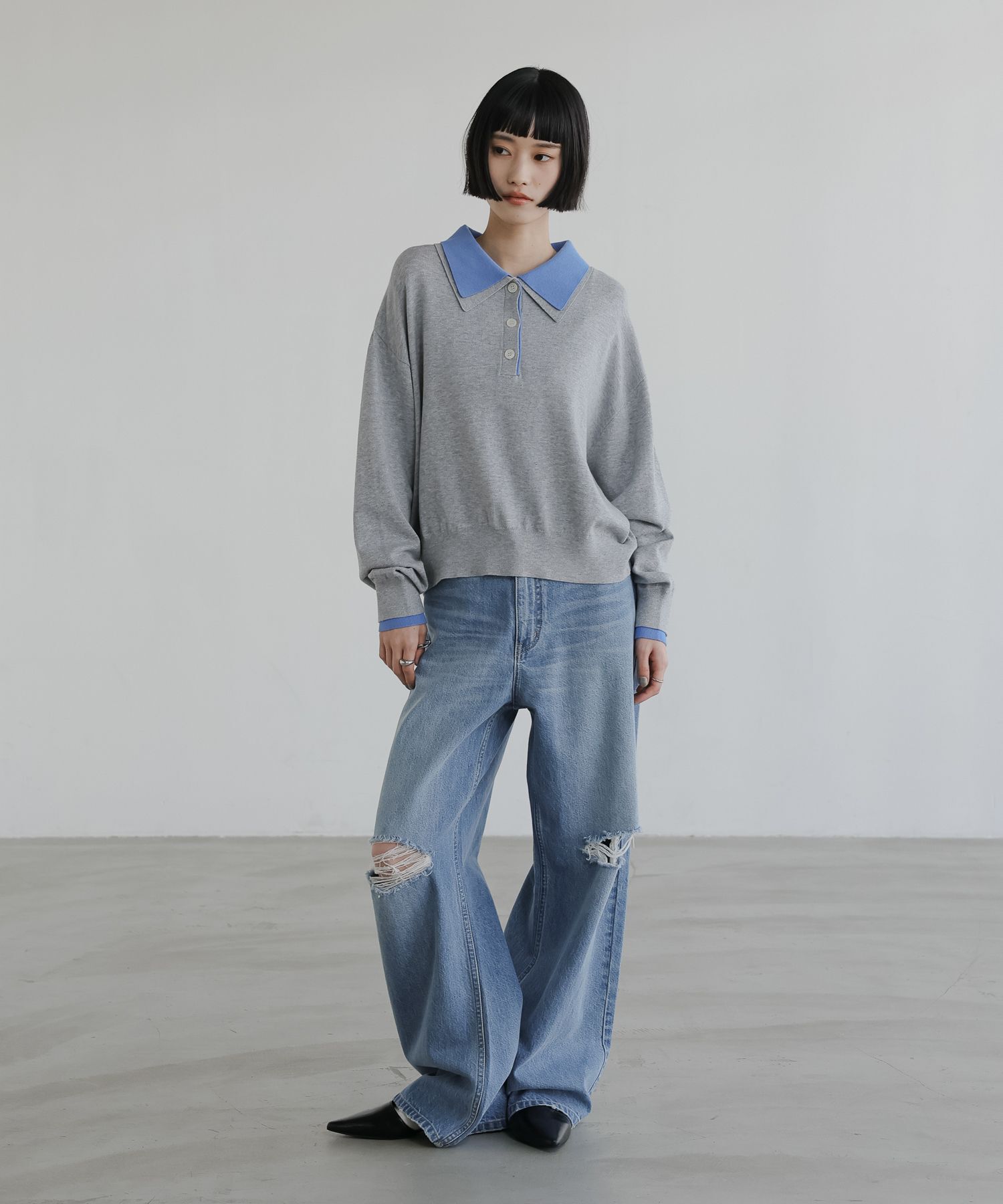 LOWRYS FARM「バイカラーニットポロＬＳ」|ニット・セーター|