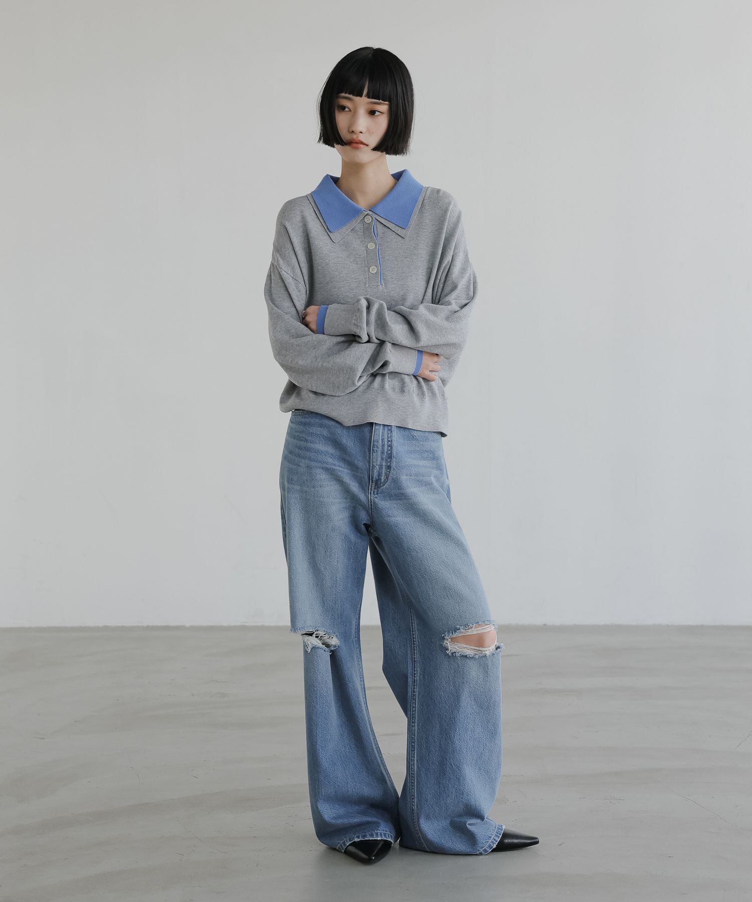 LOWRYS FARM「バイカラーニットポロＬＳ」|ニット・セーター|