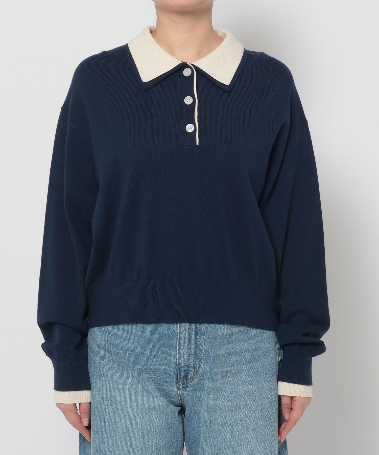 LOWRYS FARM「バイカラーニットポロＬＳ」|ニット・セーター|