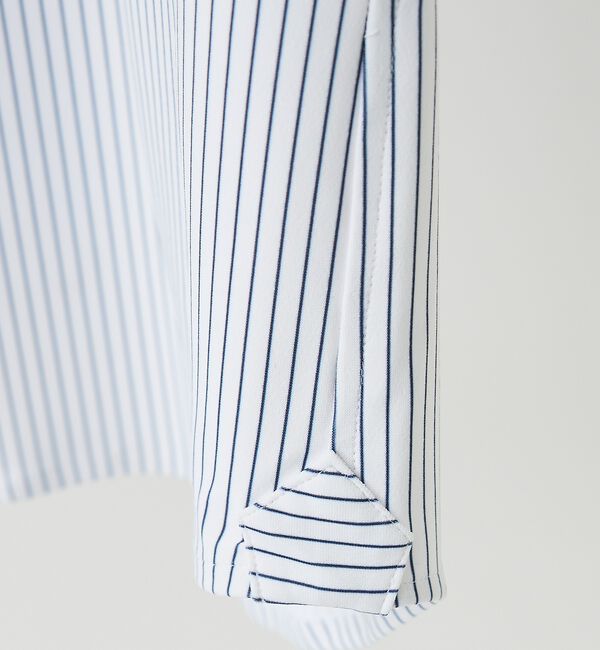 ABAHOUSE「【ON/OFF兼用】ストライプ＆デニムライク　360&deg;ストレッチ ワイドカラーシ」|シャツ・ブラウス|